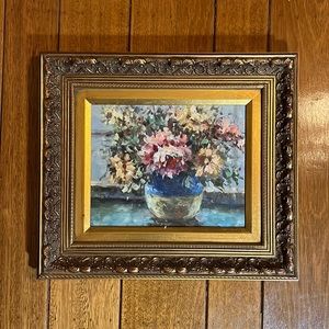 Vintage floral flowers in vase framed oil painting from Paris